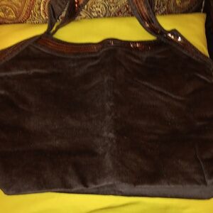 Elegant Brown Velvet-Like Tote Bag -Avon